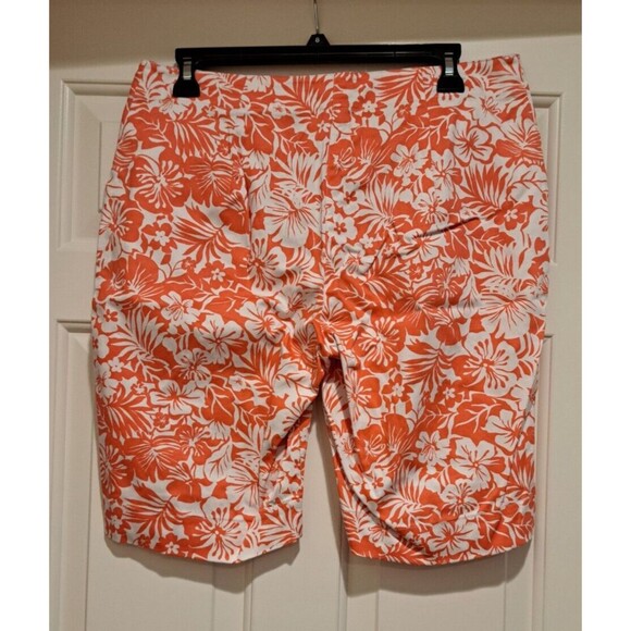 Palm Island Tropical Palm & Flower Printed Women's Floral Pink Shorts Size 8 - Picture 2 of 12
